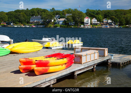 Lake Quinsigamond dock at Regatta Point, Quinsigamond State Park, Worcester, Massachusetts Stock Photo