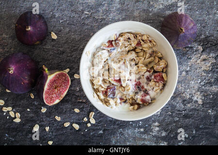 Quick cereal breakfast with fresh figs Stock Photo