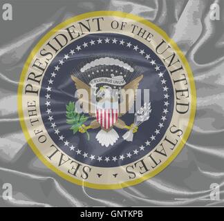 A depiction of the seal of the president of the United States of America on a silk background Stock Vector