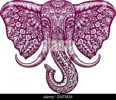 Elephant head painted tribal ethnic ornament. Vector illustration Stock Vector