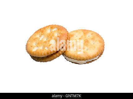 Sandwich biscuits with cream. Isolated on white background with clipping path and copy space Stock Photo