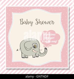 baby girl shower card with little elephant Stock Vector