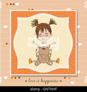 little girl with her teddy bear Stock Vector