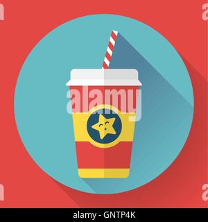Paper coffee cup with straw. Hot outdoor drink. Flat style design - vector Stock Vector