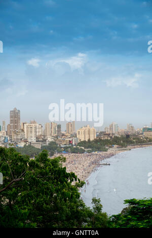 Chowpatty Beach, Mumbai Central Business District and Marine Drive in downtown Mumbai Stock Photo