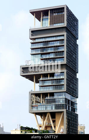 Mukesh Ambani owned Antilla/Antilia - the world's most expensive private residence, in Mumbai Stock Photo