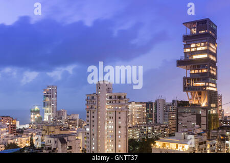 Mukesh Ambani owned Antilla/Antilia - the world's most expensive private residence, in Mumbai Stock Photo