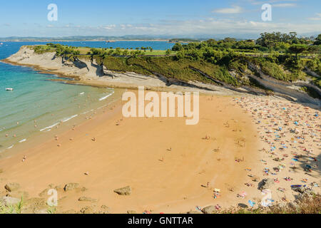 Rocky promontory used as a golf course and Mataleñas beach in Santander, Cantabria, northern Spain Stock Photo