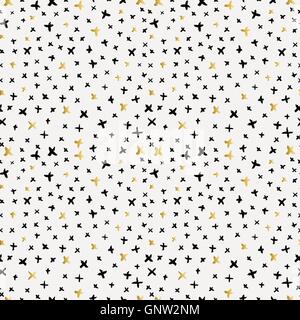 Modern seamless pattern design with cross shapes as sparkles in gold colors and hand drawn style. EPS10 vector. Stock Vector