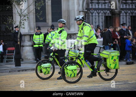 Medics of St John Ambulance on bikes, London. Stock Photo