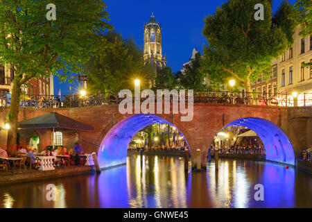Night Dom Tower and bridge, Utrecht, Netherlands Stock Photo