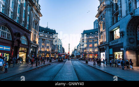 Oxford street scene viewed from central reservation, London, England, UK. Stock Photo