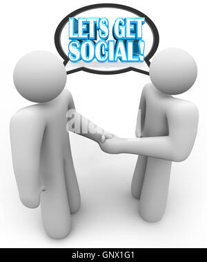 Let's Get Social Two People Meeting Talking Handshake Stock Photo