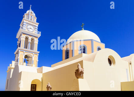 The distinctive St. John the Baptist Cathedral in Fira, Santorini, Cyclades, Greece Stock Photo