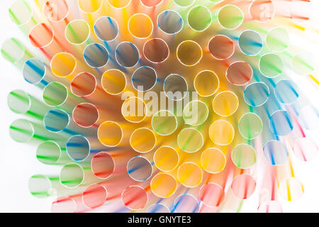 plastic drinking straws with stripes, isolated on white Stock Photo