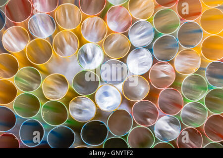plastic drinking straws with stripes on them Stock Photo