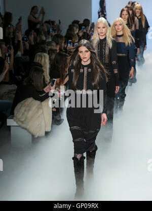 New York City, USA - February 12, 2016: Models wakj the runway at the Nicole Miller show as a part of Fall 2016 NYFW Stock Photo