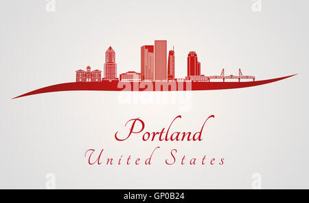 Portland skyline in red and gray background in editable vector file Stock Photo