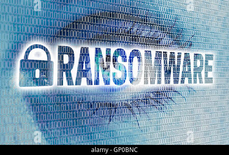 Ransomware eye with matrix looks at viewer concept. Stock Photo