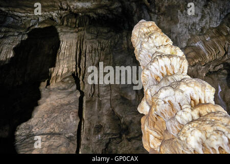 Stalagmites, Columns and Draperies in Han-sur-Lesse Caverns, Belgium Stock Photo