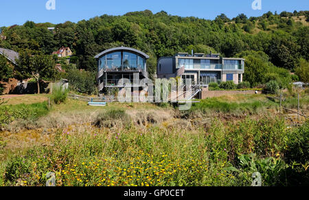 Modern design Riverside properties by the River Ouse in Lewes East Sussex UK Stock Photo