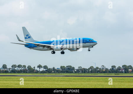 Schiphol Airport, the Netherlands - August 20, 2016: KLM Air France boeing 737-800 landing Stock Photo