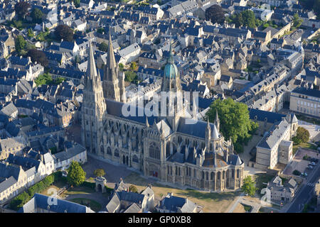 AERIAL VIEW. Cathedral of Bayeux. Calvados, Normandie, France. Stock Photo