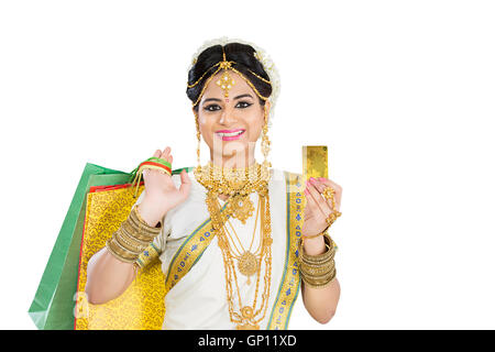 1 Beautiful Adult Bride Malayalee Woman Diwali Credit Card shopping Stock Photo