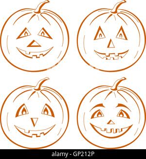 Pumpkin and Jack O Lantern Icon Hand Drawn - a Spooky and Cute Vector ...