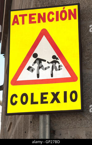 Traffic signal in galician language, Padron, La Coruña province, Region of Galicia, Spain, Europe Stock Photo