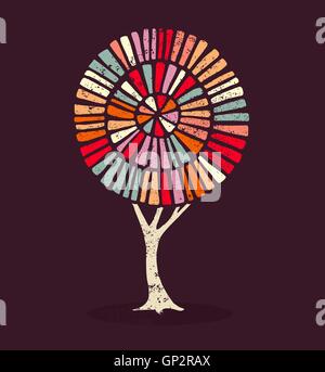 Concept tree illustration with colorful ethnic style decoration and grunge texture. EPS10 vector. Stock Vector
