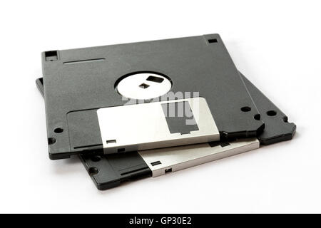 Two black floppy disks isolated on a white background. Stock Photo