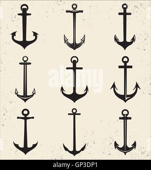 Anchor Silhouette Set Stock Vector