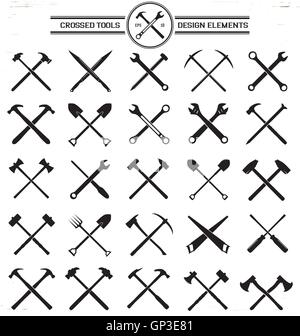 Crossed Tools Design Elements Stock Vector