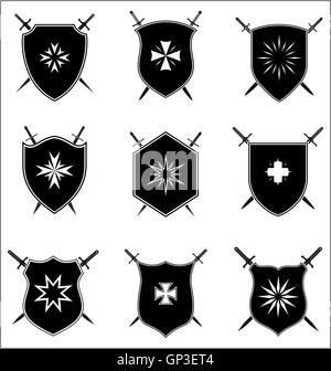 Shield With Crossed Sword Stock Vector