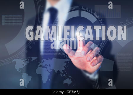 gamification concept, button on touch screen Stock Photo