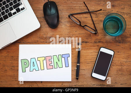 patent, concept written on the paper, note sign Stock Photo