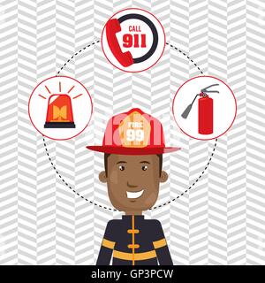 man firefighter extinguisher Stock Vector