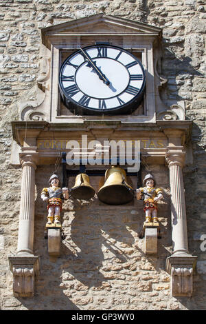 The clock and chiming quarter boys of St. Martins Tower, popularly known as Carfax Tower in Oxford, England.