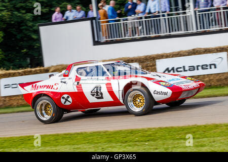 1976 Lancia Stratos with driver Franz Wurz at the 2016 Goodwood Festival of Speed, Sussex, UK Stock Photo