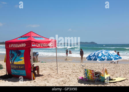 Surf Rescue Lifeguard tent on Broken head beach in Byron Bay,new south wales,australia Stock Photo