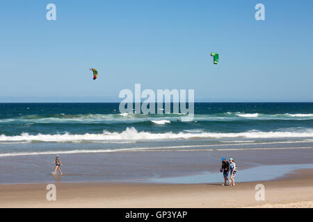 Kite surfing surfers on seven mile beach,Lennox Head,New South Wales,Australia Stock Photo