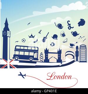 london background with flag and symbol set Stock Vector