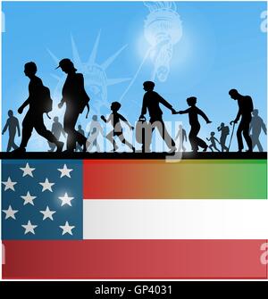 american people immigration background with flag Stock Vector