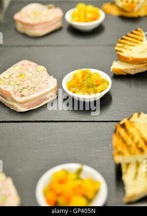 Appetizers prepared in commercial kitchen Stock Photo