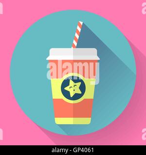 Paper coffee cup with straw. Flat style design - vector Stock Vector