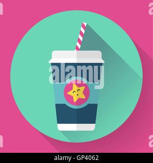 Paper coffee cup with straw. Hot outdoor drink. Flat style design - vector Stock Vector