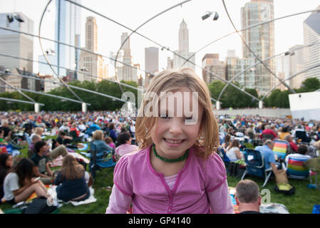 Little girl at Jay Pritzker Pavilion, Millennium Park, Chicago, Illinois, USA Stock Photo