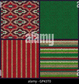 Seamless Knitted Pattern. Set of Christmas Samples. Collection Stock Vector
