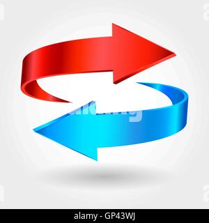 Red and blue arrows are moving towards. Arrows sign Stock Vector